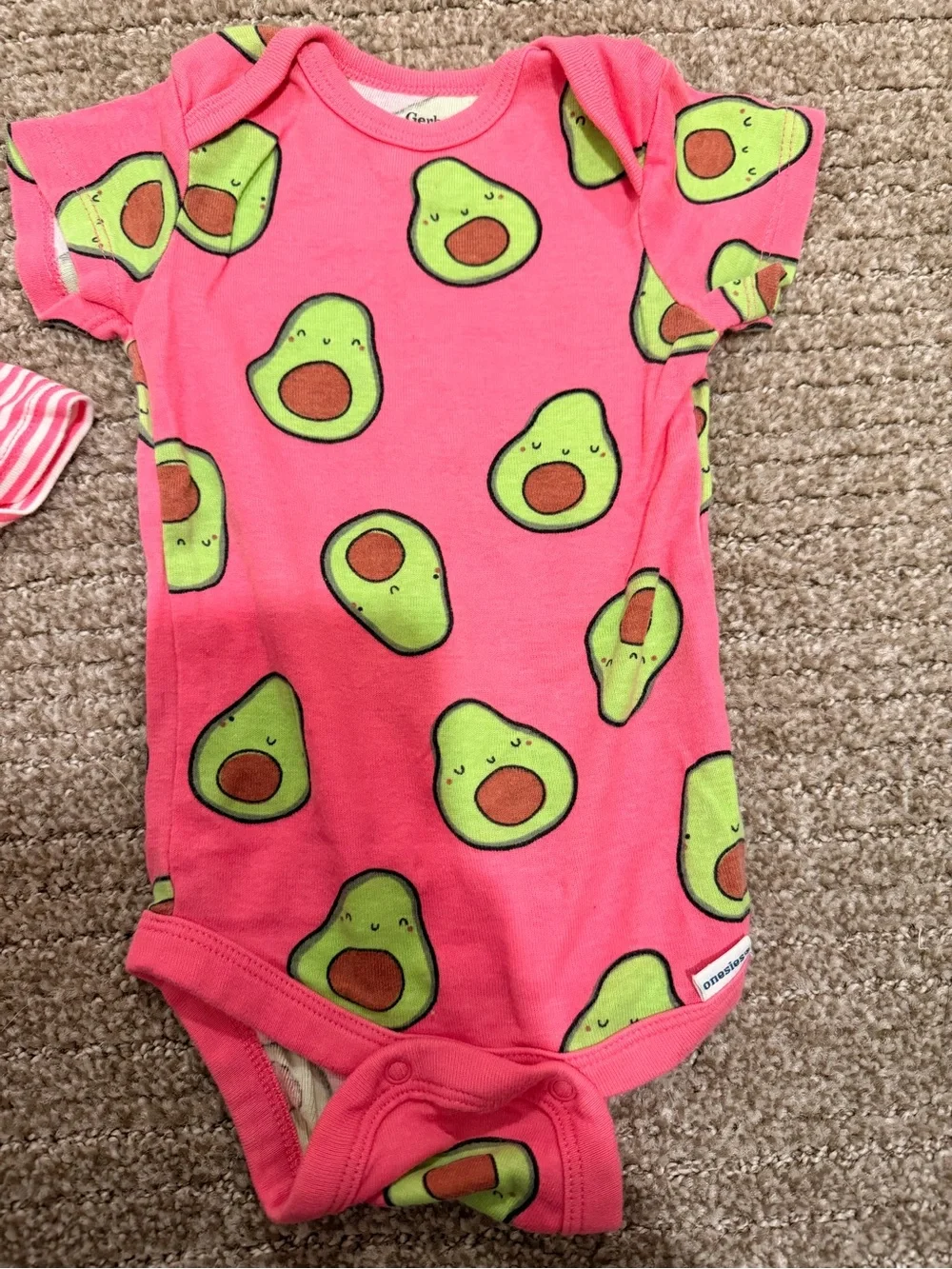 Gerber Pink Striped & Pink Avocado Print Short Sleeve One-Piece Bodysuits